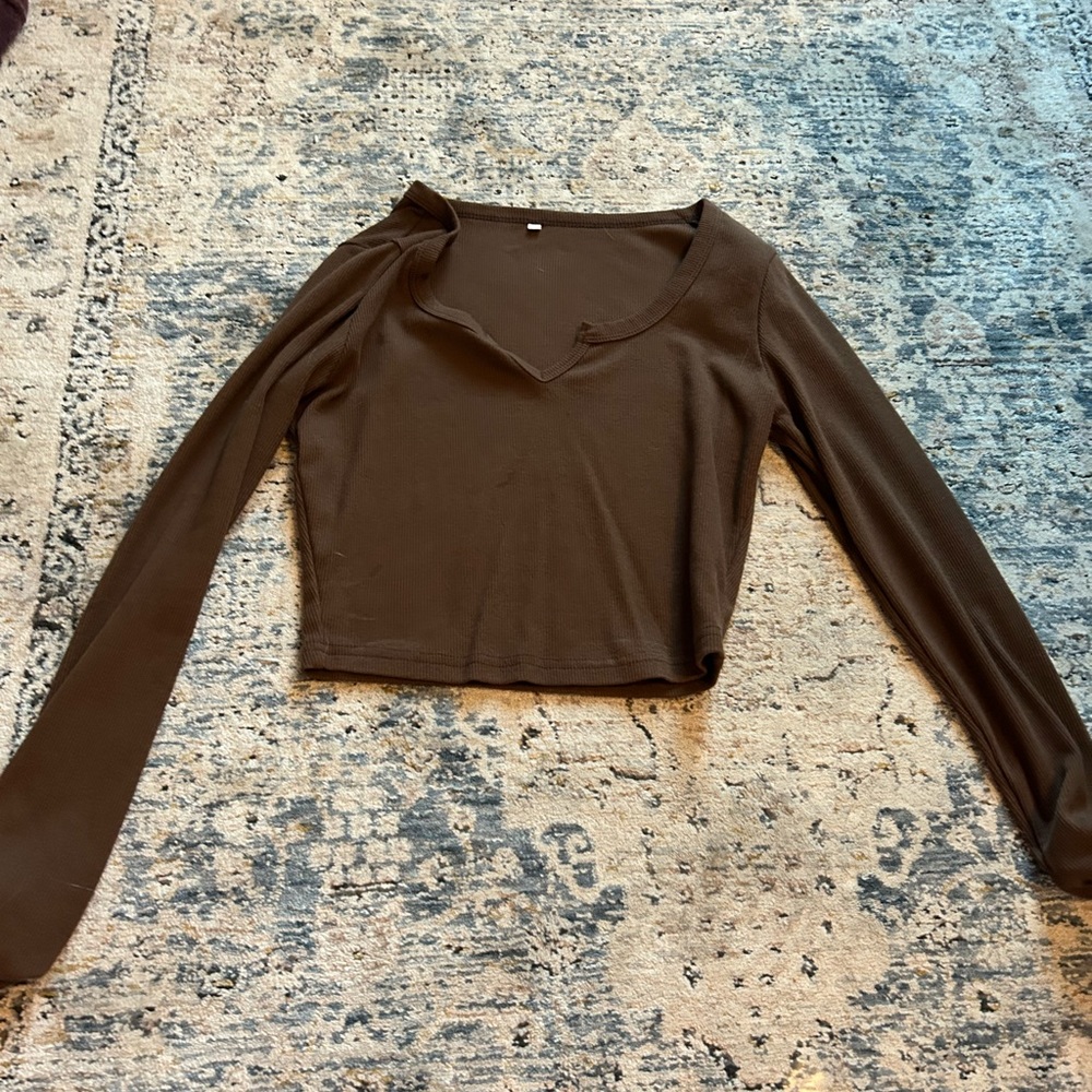 Brown cropped long sleeve with v cut out